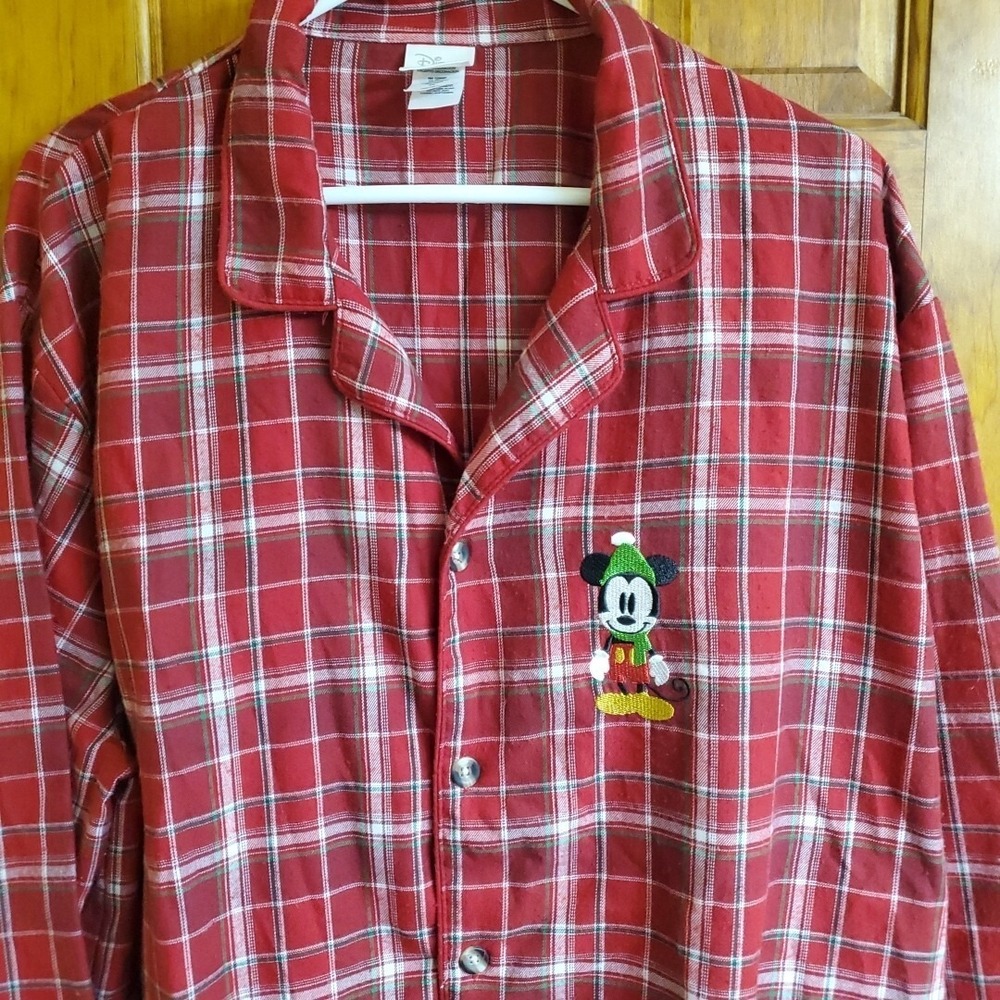 Disney XL Pajama Top Women Red Plaid‎ Mickey Mouse Christmas Holiday Sleepwear